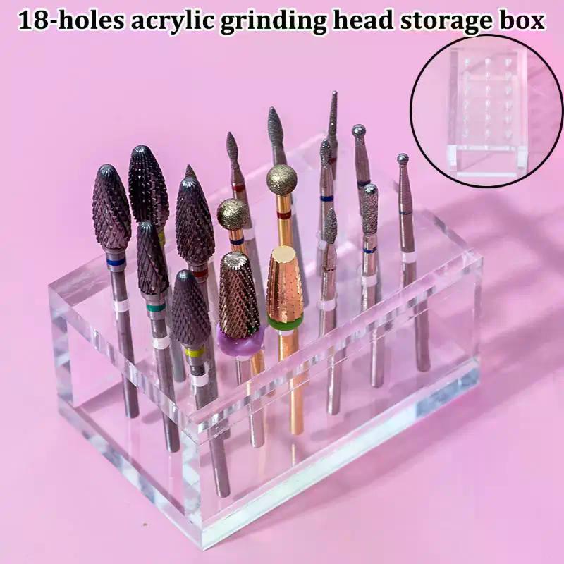 18 Hole Acrylic Nail Drill Bits Holder Polishing Head Storage Board Nail Grind Head Organizer Empty Container Manicure Tool