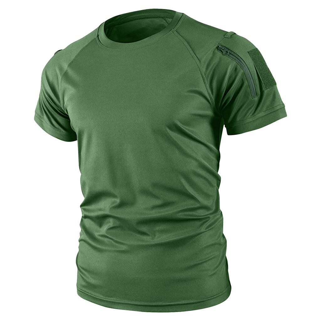 Men's Summer Color Button Zipper Pocket Round Neck Loose Short Sleeve Top