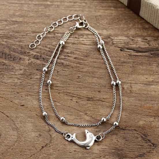 Retro Dolphin Multi-Layer Pendant Chain Anklet Women Barefoot Beach Accessory