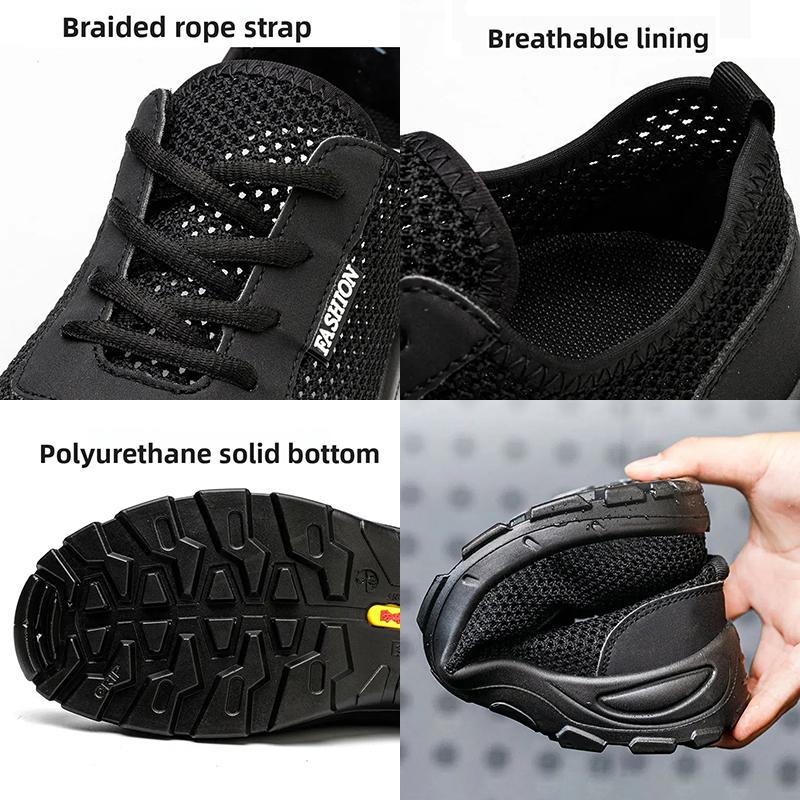 Oulylan Anti-Crush Steel Toe Sneakers Men Anti Piercing Safety Boots Breathable Mesh Labor Footwear Outdoor Lace Up Work Boot