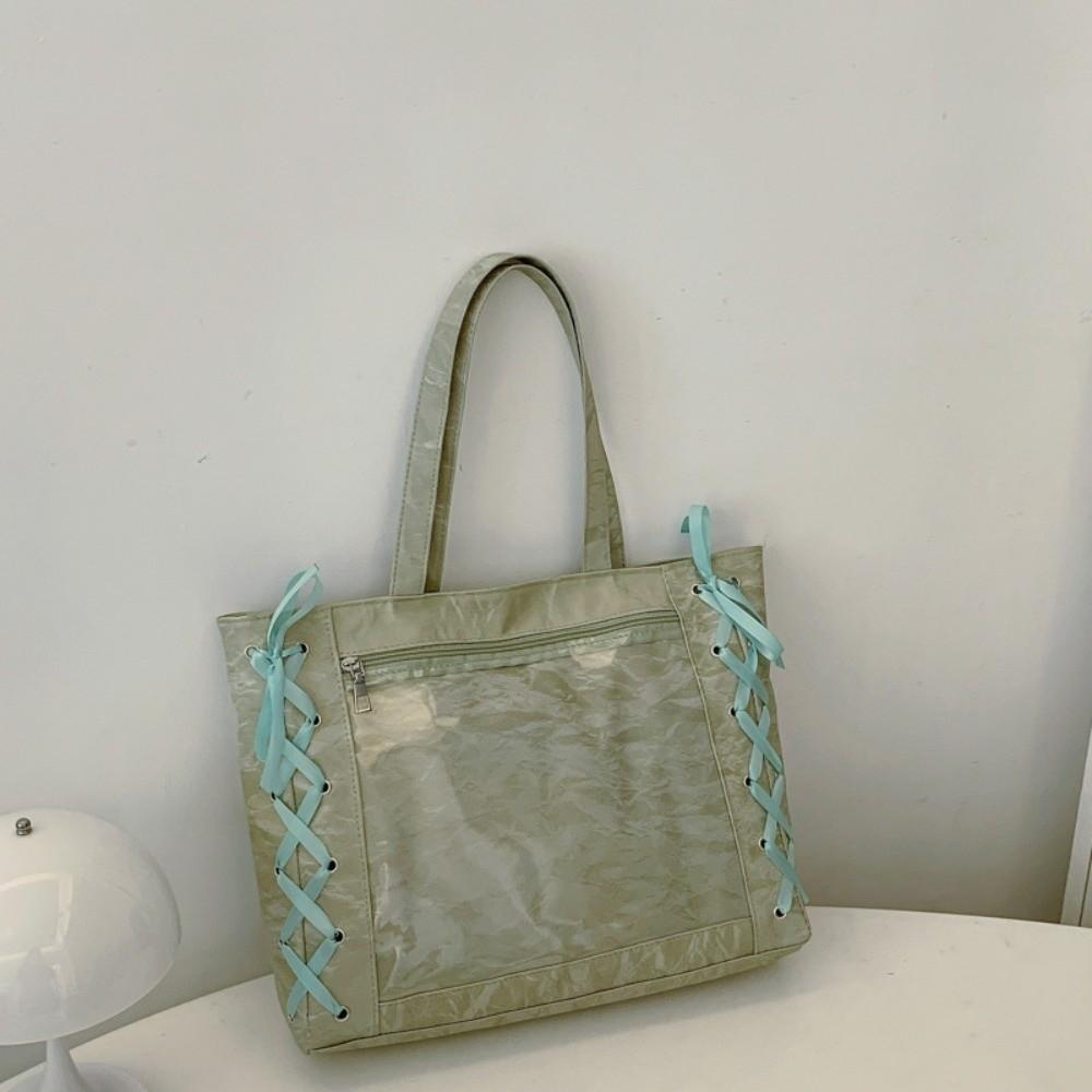 Lace-up Simple Itabag Badge Display PU Transparent Pocket Tote Bag Idol Merchandise Storage Cross Ribbon Shoulder Bag Girl