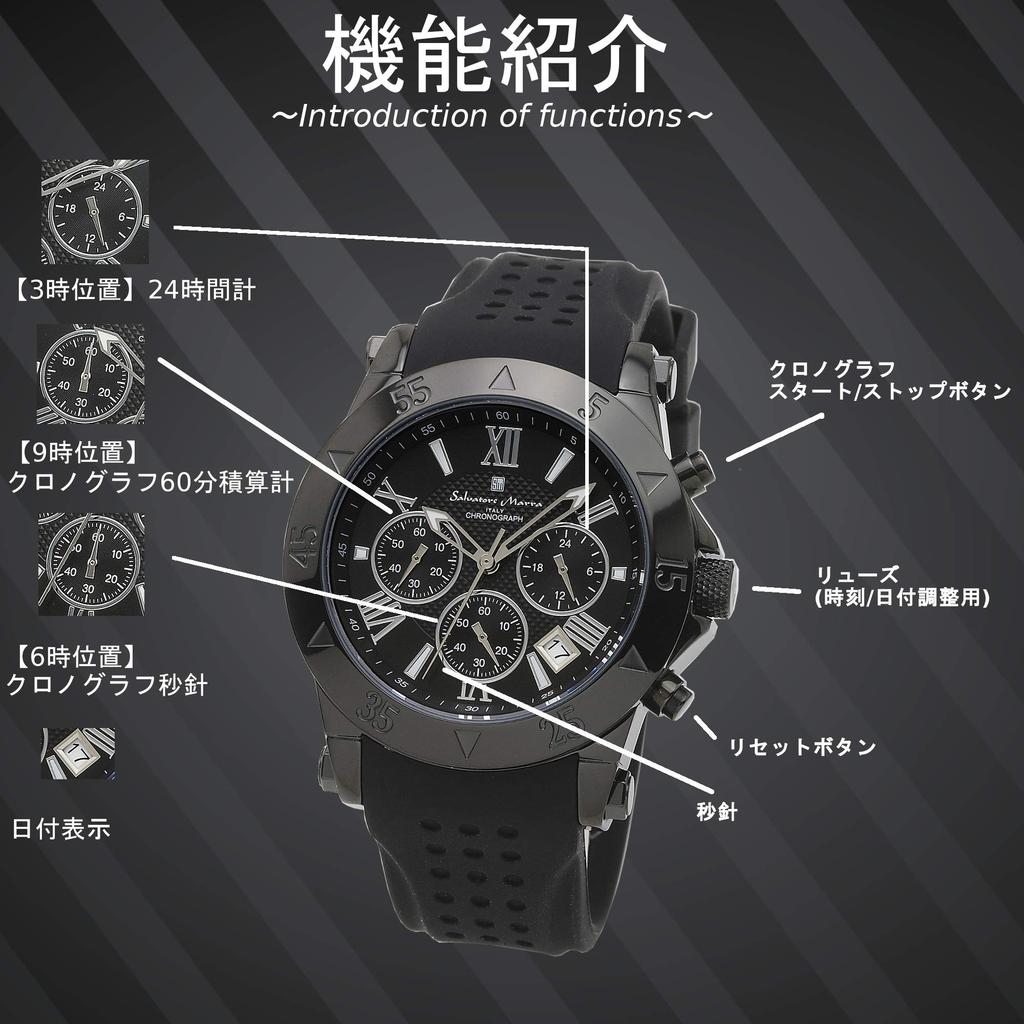 Salvatore Marra Chronograph Men's Watch 10 Bar Water Resistant Silicone Strap Exclusive Model SM16109-BKBKSV