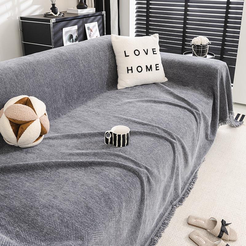 Grey Herringbone Pattern Chenille Sofa Cover Sofa Towel Four Seasons Universal Anti-Cat Washable Sofa Blanket Cushion Protector