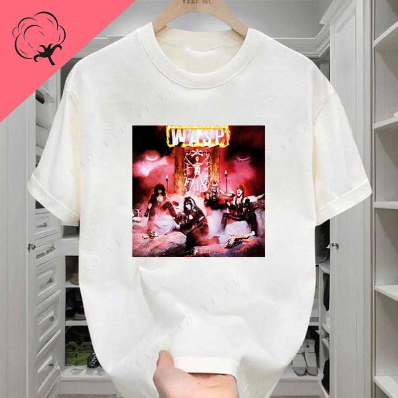 Camiseta Hombre Heavy Metal Band Wasp Tshirt Short Sleeve Oneck Retro Style Goth Y2k Clothes Top Graphic Shirts Tops Tees