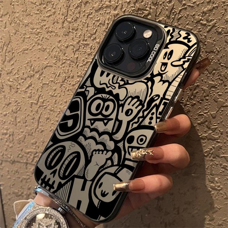 Super Cool Black Graffiti Anti-fall Phone Case for iPhone 16 15 14 13 12 11 Pro Max X XS Max XR 7 8 16 Plus SE2 Matte Hard Cover