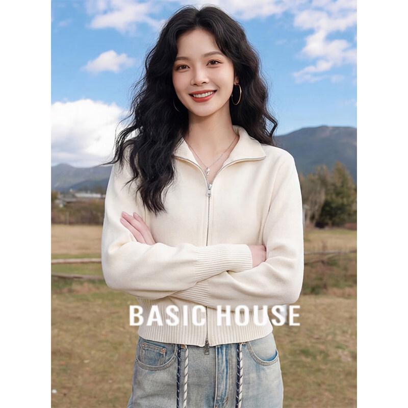 Basic House Women s Double Zipper Knit Cardigan S