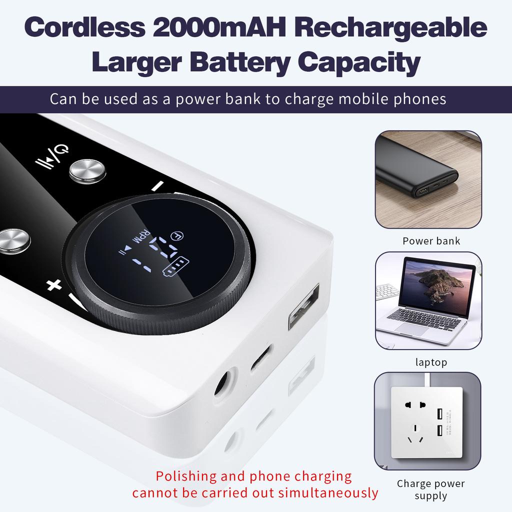 Electric Nail Drill Machine 45000RPM Low Noise USB Rechargeable Portable for Gel Polish Removal Acrylic Nails Nail