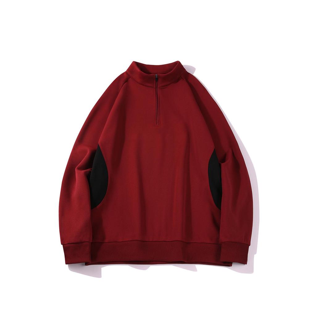 Retro Half-Zip Stand Collar Warm Hoodie - Heavyweight Velvet, Casual Solid Color Sports Top