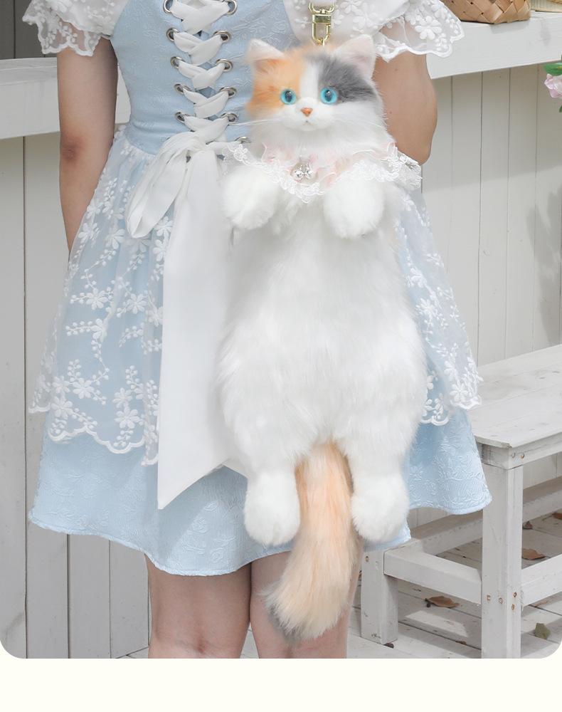 Cute Cat Plush Backpack Trendy Soft Stuffed Animals Bag for Cat Lovers Kids Girls Daypack Purse Lightweight Casual Birthday Gift