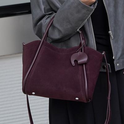 Leather Fashion Portable Vegetable Basket Bag Women's New Suede Versatile Casual Shoulder Bag Light Luxury Messenger Bag