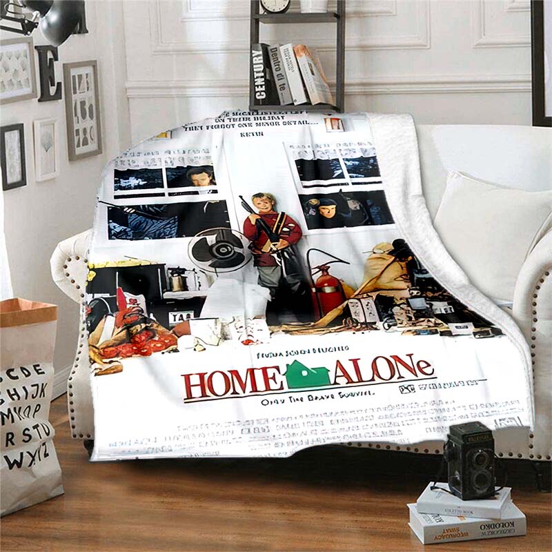 Home‑Alone Movie Print Flannel Blanket Soft Warm Throw For Bedroom Sofa Indoor Xmas Home Decor Holiday Movie Fan Birthday Gift