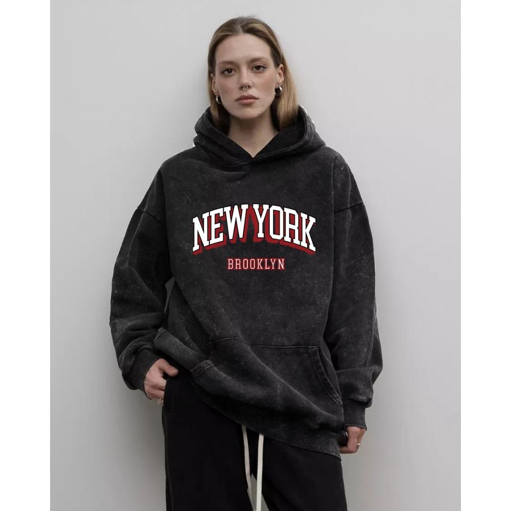 

Нью-Йорк Креативное Искусство Принты Писем Женское Худи Вареной Хлопок Поношенное Худи Свободное Худи Оверсайз Топы 3XL