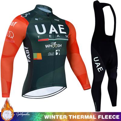 UAE Winter Thermal Fleece Cycling Jersey Men's Man Cycle Uniform Jumper Shirt Long Sleeve Clothing Set Mens Clothes Bib Mtb