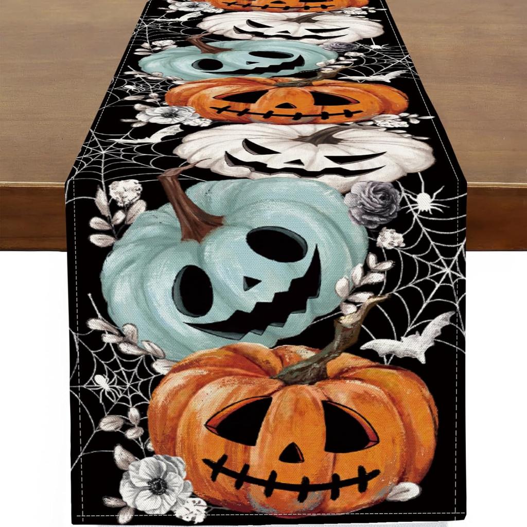 Baccessor Halloween Table Runner Spooky Pumpkins Spider Web Bat Runner for Table Kitchen Dinning Table Decor for Home Farmhouse Party Fall Festival