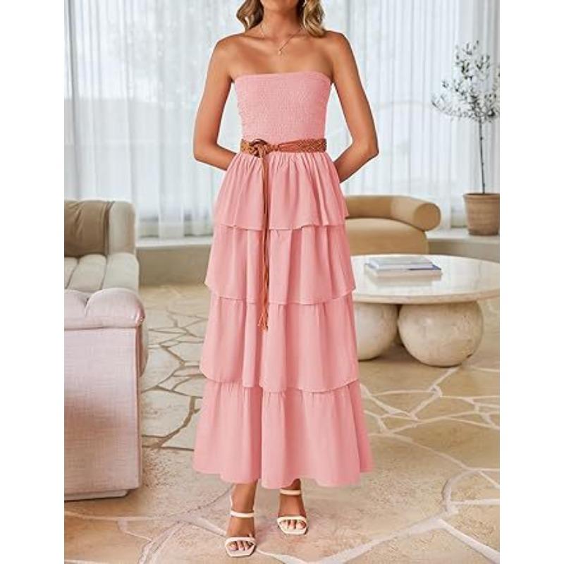 Women's Explosive Sleeveless Off-the-shoulder Pleated Layered Tube Top Long Vest Skirt