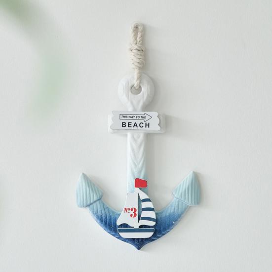 Boat Hook with Lanyard Solid Wood Handmade Blue White Gradient Coastal Decor Symbol Good Luck Boat Hook