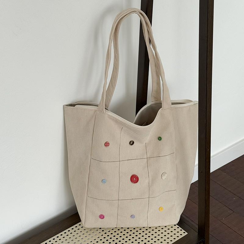 

Large Capacity Shoulder Bag Versatile Student Textbook Bag Corduroy Handbag Practical Butt Tote Bag For Daily Commute Library бежевий