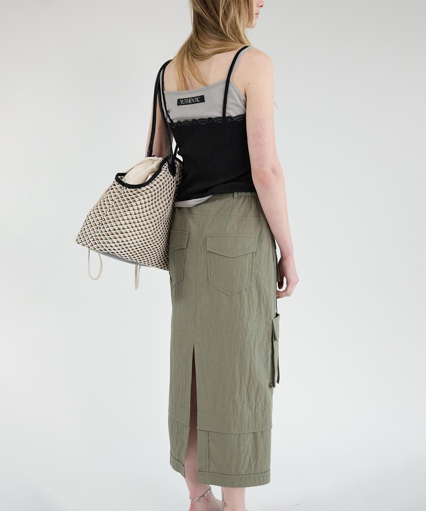 Yusentig Parachute Big Pocket H-Line Long Skirt Aw5Ms45042