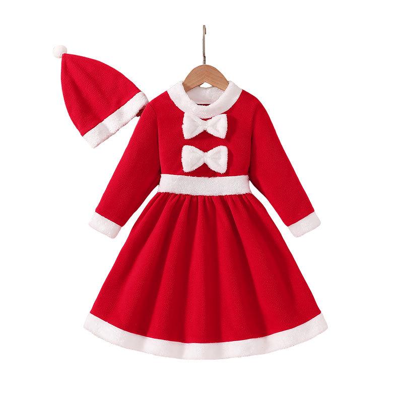 

Red Girls Christmas Dress with 3D Bow, Cute Round Neck, Long Festival Performance Costume 9-10 Years