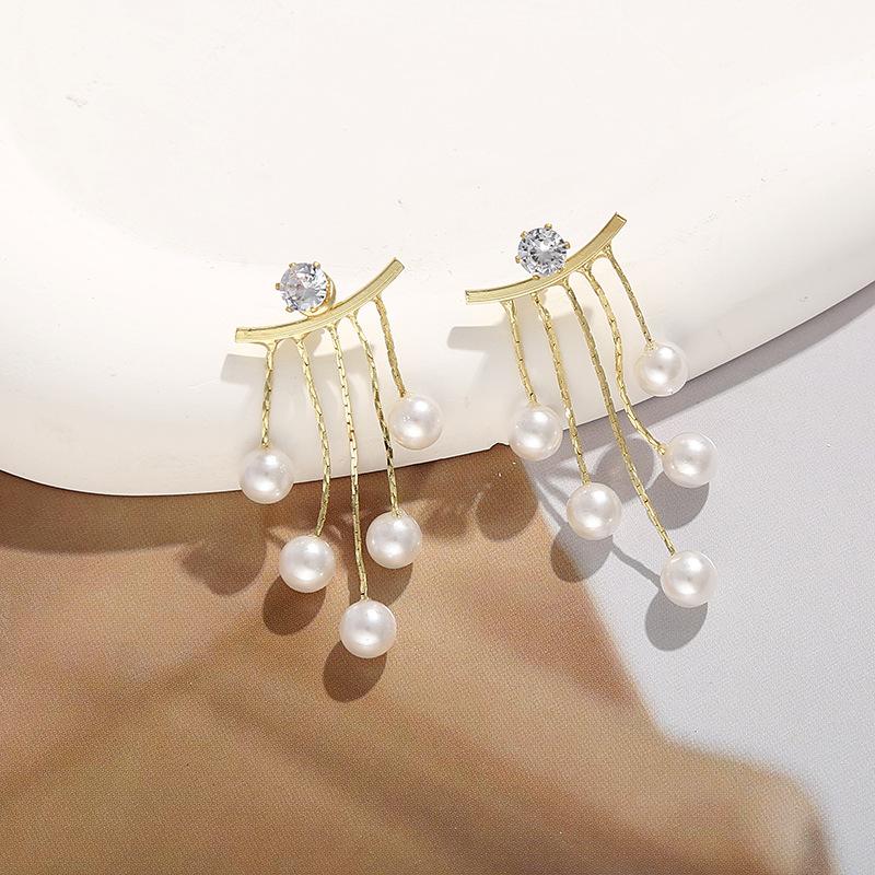 925 Silver Needle Korean Fashion Pearl Tassel Earrings For Women Jewelry Trending New Luxury Women's Zircon Pearl Earrings