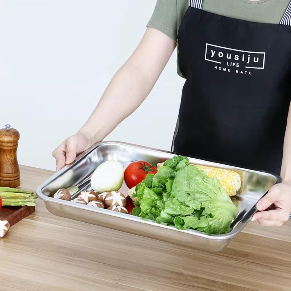 Stainless Steel Food Storage Serving Tray Rectangle Oven Trays Baking Trays Steaming Dish  Kitchen