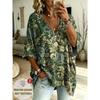 Women's Large Size V-neck Top, Elegant, Comfortable and Simple Leopard Print Pattern Print Large Size Women's V-neck T-shirt
