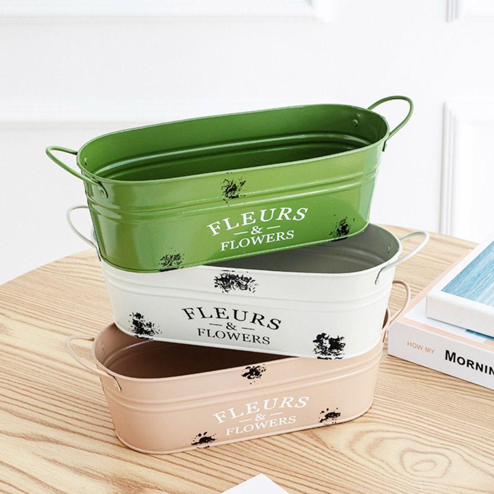 Iron Rustic Flowerpot with Handle Flower Holder Vintage Flower Pot