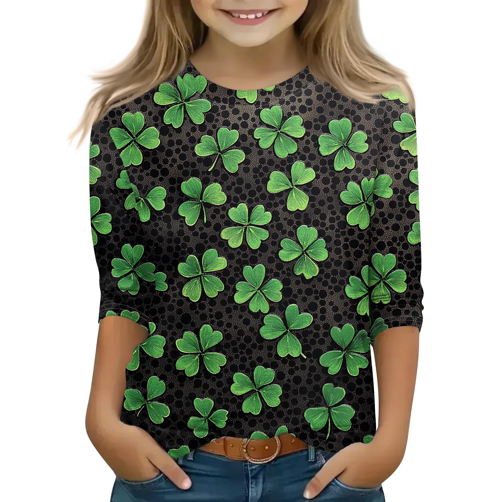 

Топы с принтом для девочек 5-16 лет с круглым вырезом и рукавами 3/4 Футболки Модные топы Наряды Футболки 110 армия зеленый