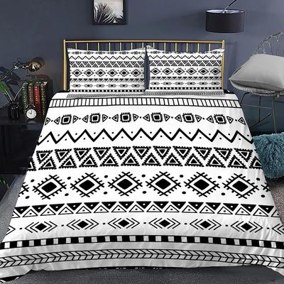 Diamond Geometric Duvet CoverQueen Black And White StripedBohemian Aztec Comforter Cover With ZipperLuxury Bedding Set