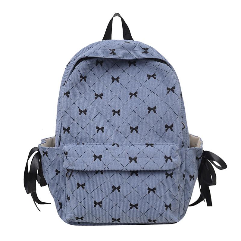 Large Capacity Student Backpack Schoolbag New Versatile Autumn and Winter Striped Velvet Fresh Bow Backpack Backpack