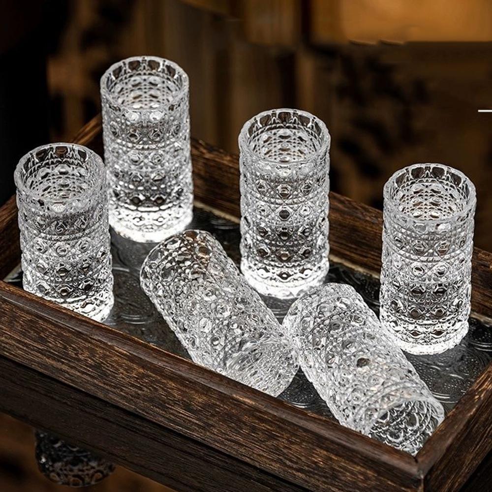 2/4pcs, Japanese Classical Small Wine Glass, Diamond Textured Glass Shot Glass, Household Small Liquor Cup, Sake Wineglass