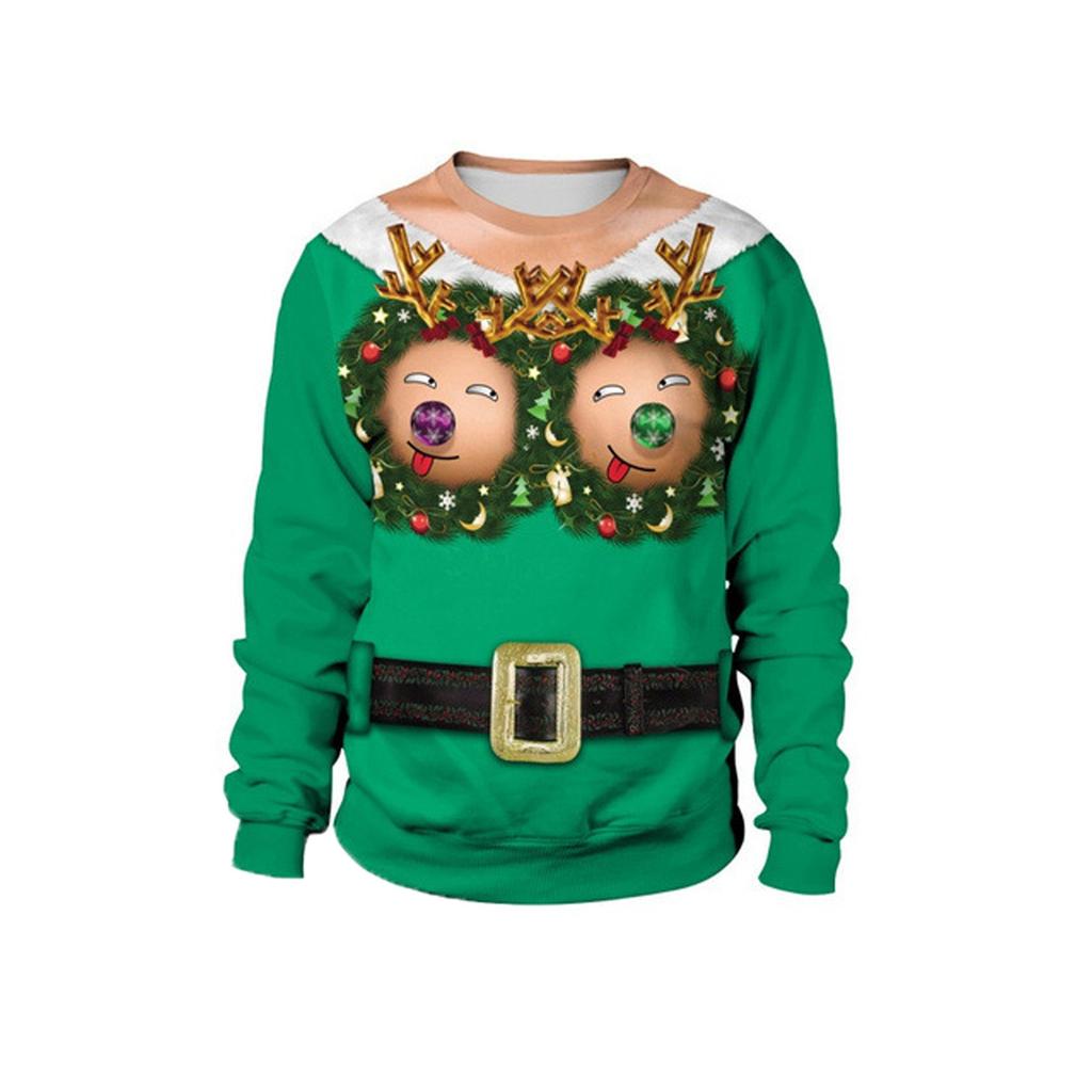 Women And Men Funny Christmas Print Tops Fashion Warm Long-sleeved Sweatshirt Casual Pullover Blouse