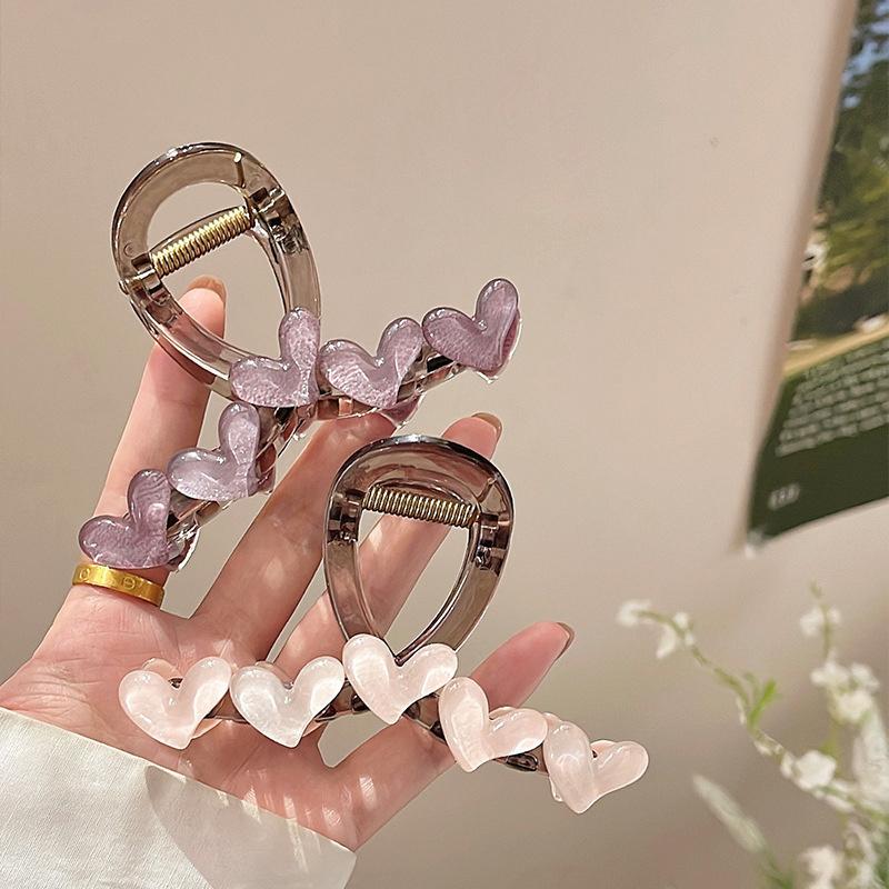 Sweet Translucence Heart Hair Claw For Women Girls Elegant Love Hair Claw Clip Hairpin Hair Accessories
