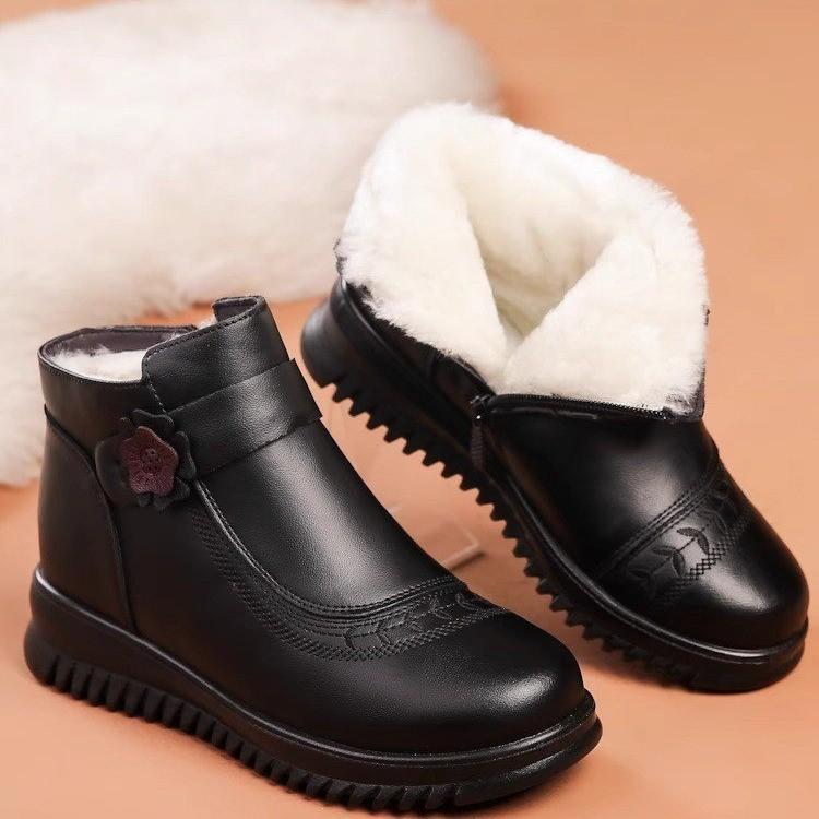 Winter Women Ankle Boots PU Leather Female Thick Plush Warm Snow Boots Mother Waterproof Non-slip Booties Luxury