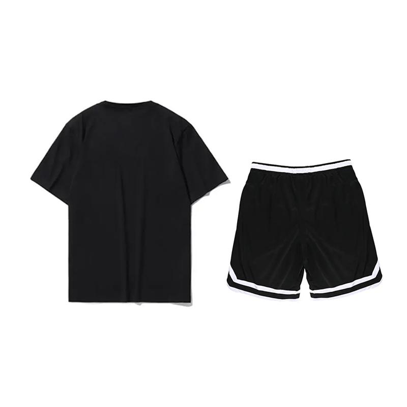 Li Ning Logo Solid Color Round Neck Short Sleeve T-Shirt Mid Waist Five Point Drawstring Shorts Casual Sports Set Unisex Sets AHSSC17-2+YAPV001-1