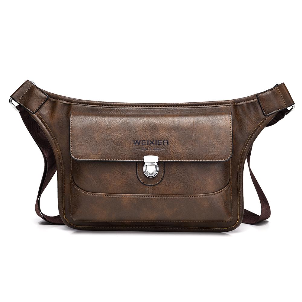 WEIXIER Men's Leather Sling Bag Crossbody Shoulder Bag Waterproof Messenger Waist Chest Bag Briefcase Travel Bag