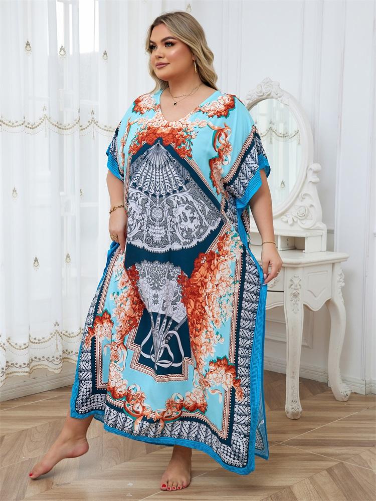 Acquista EDOLYNSA Donna Casual Spiaggia Caftano Abiti Manica corta Pigiama Caftano Costume da bagno Coprispalle Abito Dubai Stampa etnica Tunica estiva Q1342 in Italia a partire da 18
