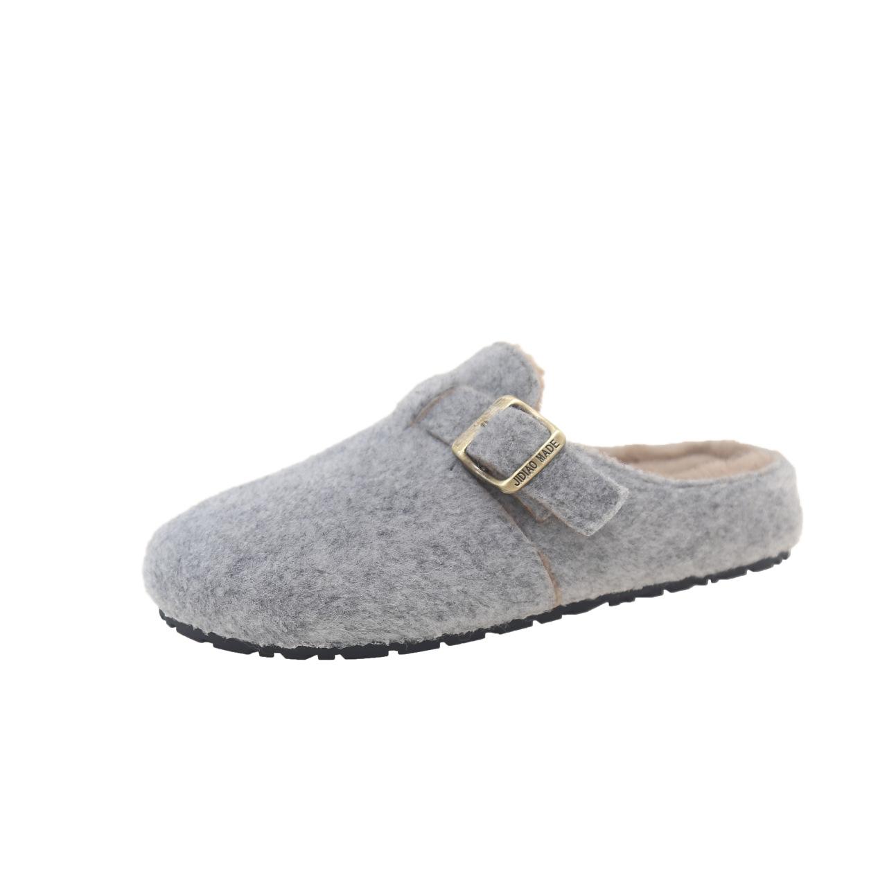 

Retro fashion winter outer wear flat-bottomed slippers 2024 autumn and winter new velvet warm one pedal fluffy drag girl 35 светло-серый