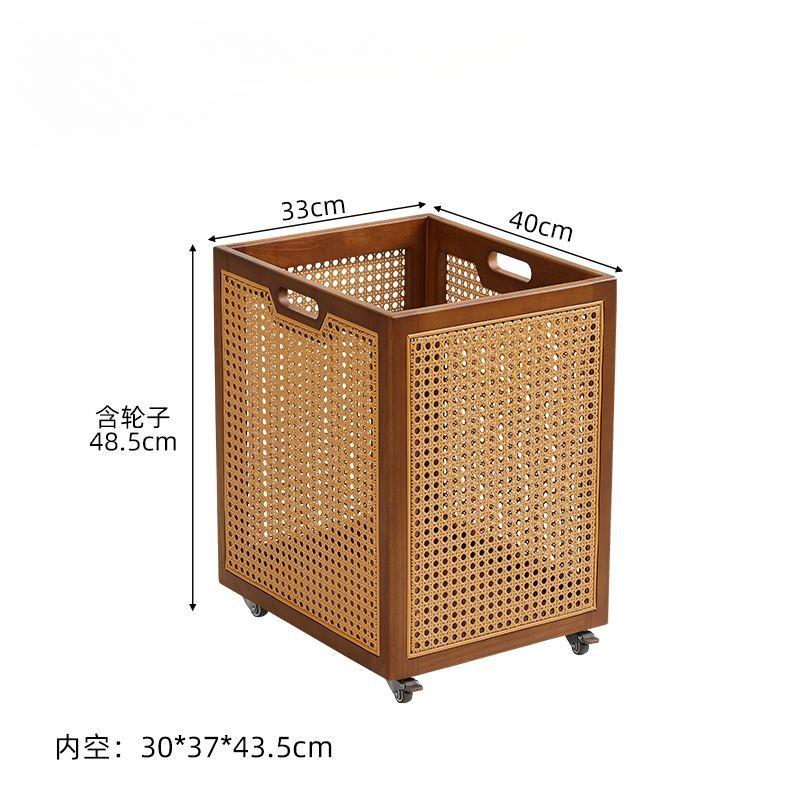 Walnut Color Dirty Clothes Basket Vine Weaving Design Laundry Hamper Toys Storage Bucket Good-looking Laundry Basket with Pulley
