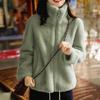 Women's Fuzzy Fleece Jacket Long Sleeve Stand Collar Full Zip Up Sherpa Coat Fall Winter Warm Jacket with Pockets