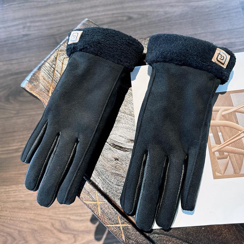 Warm gloves women s fleece season outdoor water-proof windproof warm cold-proof finger gloves women One size fits all чёрный