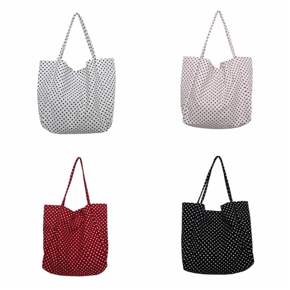 Canvas Große Tragetasche Große Kapazität Vintage Umhängetasche Gepunktete Handtasche Damen