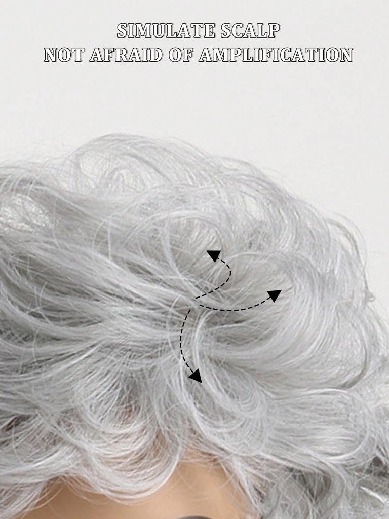 Syntetisk Dam Silvergrå 10 tum Lockig Kort Peruk Mjuk Värmetålig Naturlig Peruk med Lugg