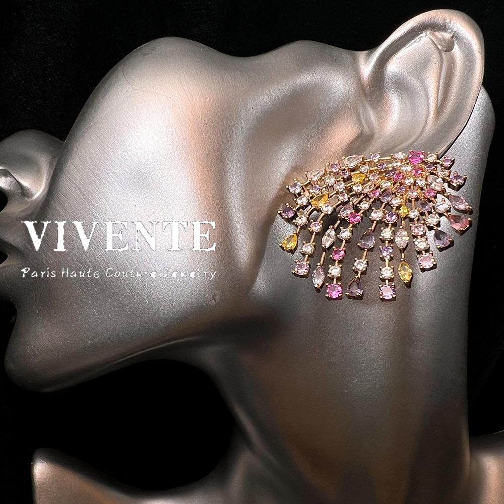 Magazine Fireworks Czech Diamond Rhodium Plating Does Not Fade, Exquisite High-end Sense Niche High-end Copper Plated Real Gold Earrings