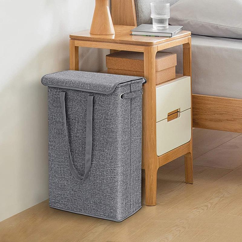 Double-Layer Narrow Strip Laundry Basket with Lid and Handle