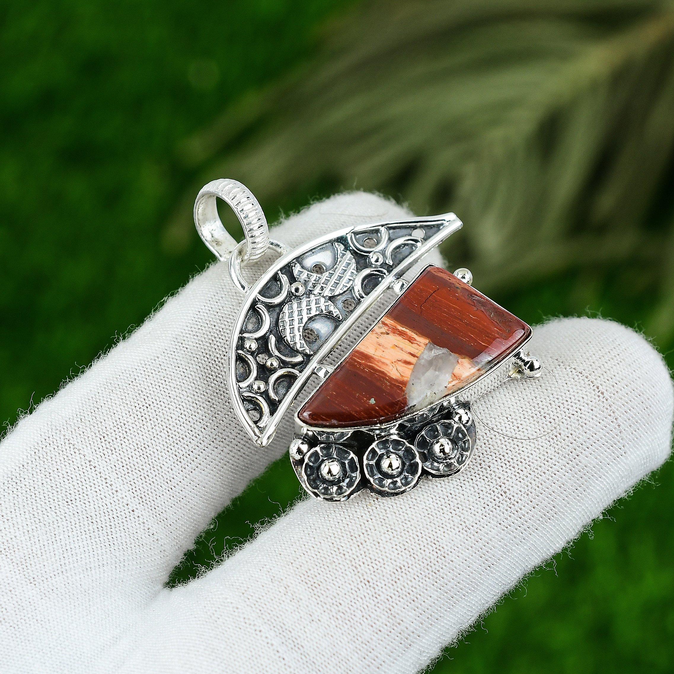 

Natural Red Snakeskin Jasper Gemstone 925 Sterling Silver Pendant For Girls