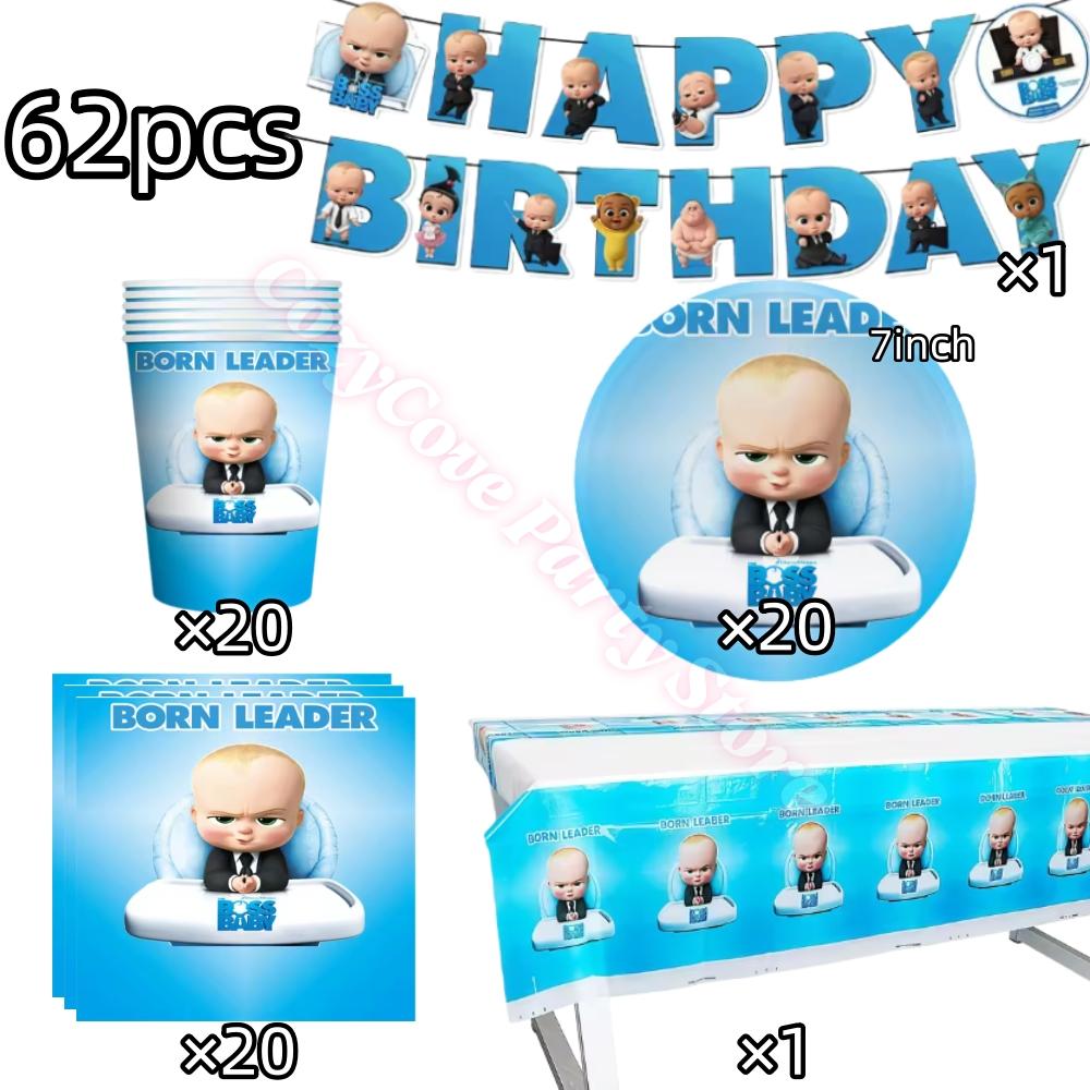 Bossed Baby Thema Verjaardagsfeest Decoratie Pasgeboren 1e Servies Set Bord Beker Ballonnen Voor Kinderen Babyborrel Feest Bedankjes Cadeaus