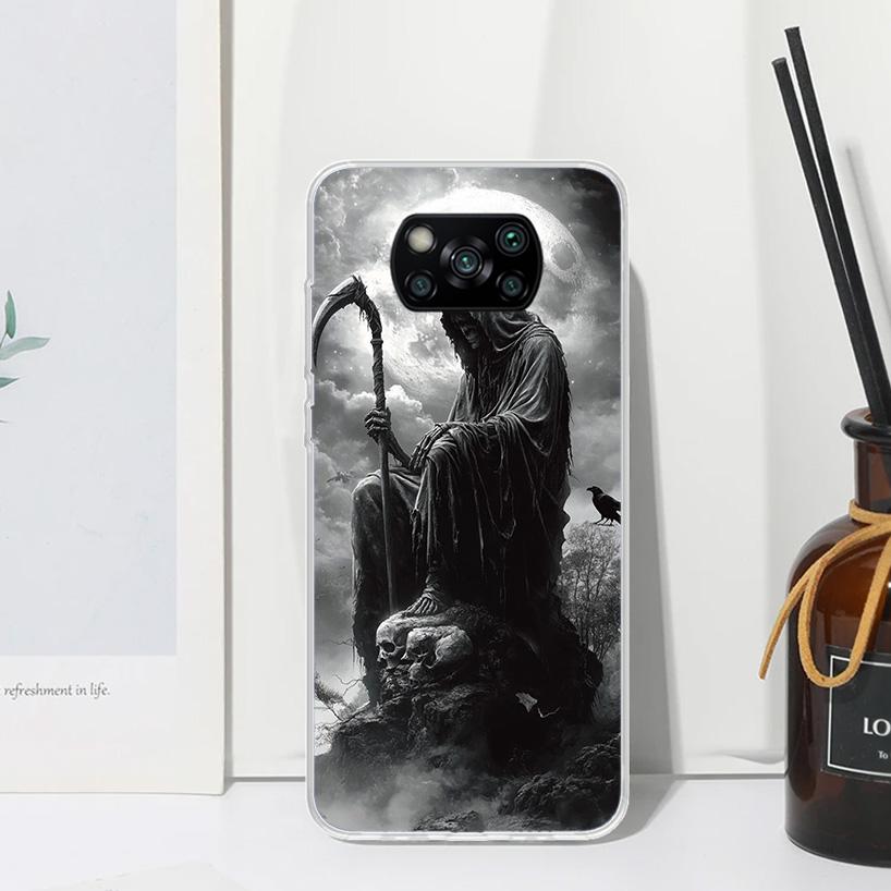 

Death Grim Reaper Skull Scythe Phone Case For Xiaomi Poco X7 X6 X5 M7 M8 Pro F7 Ultra Redmi 15C 15 13C 13 12C 12 10 10C 10A Art Xiaomi Poco X7