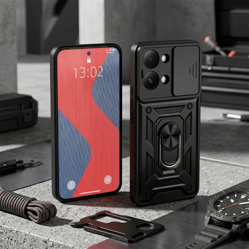 KEYSION Shockproof Armor Case for Xiaomi POCO X8 Pro Max Slide Camera Lens Protection Ring Stand Phone Cover for POCO X8 Pro Max