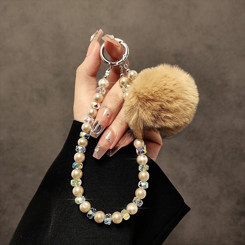 

Plush Ball Phone Lanyard Crystal Bead Phone Chain Pendant Fashion Autumn and Winter Style Wrist and Handheld Anti-Lost Lanyard